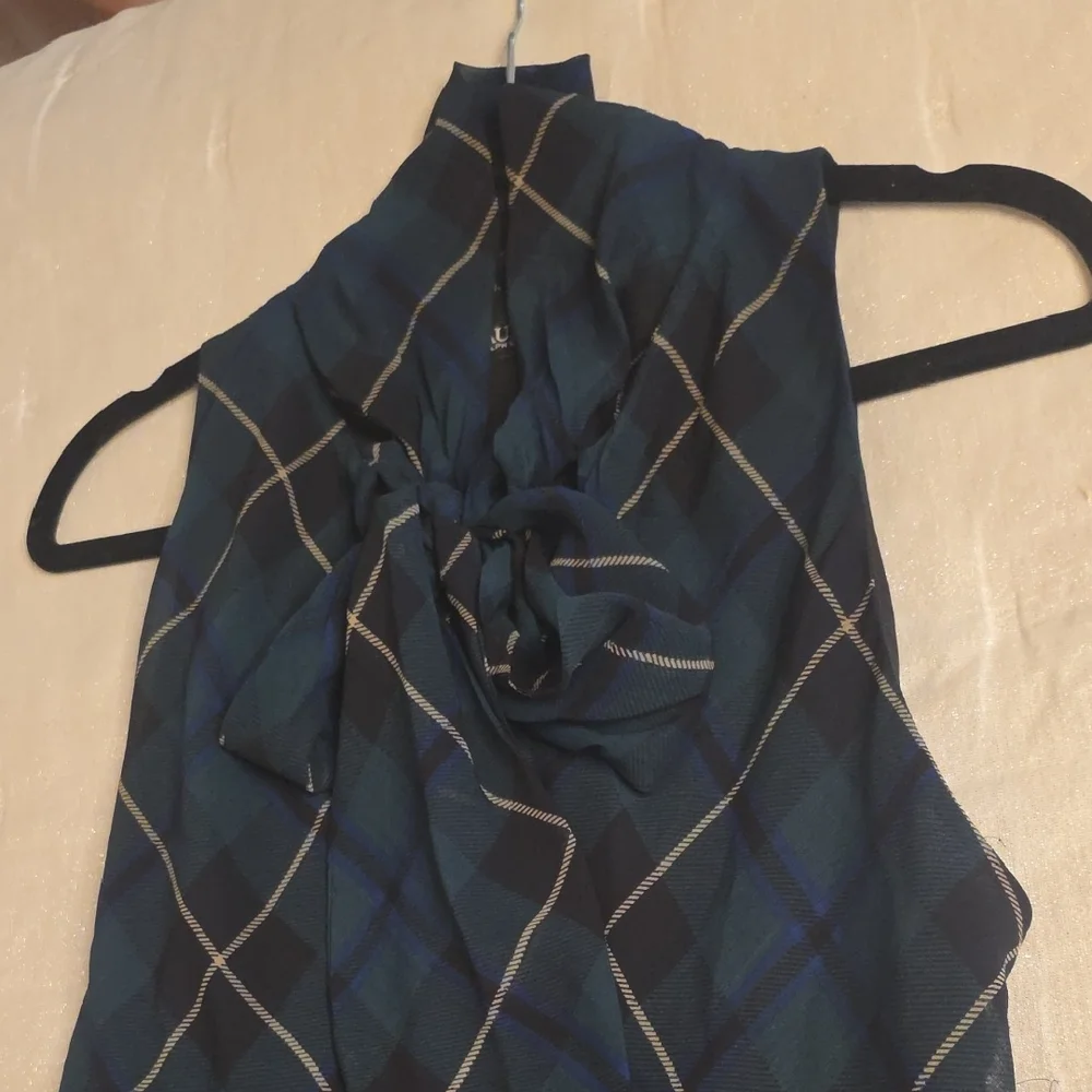 Ralph Lauren Dark Green and Navy Plaid Tie-Neck Maxi Dress with Bow - Picture 11 of 16